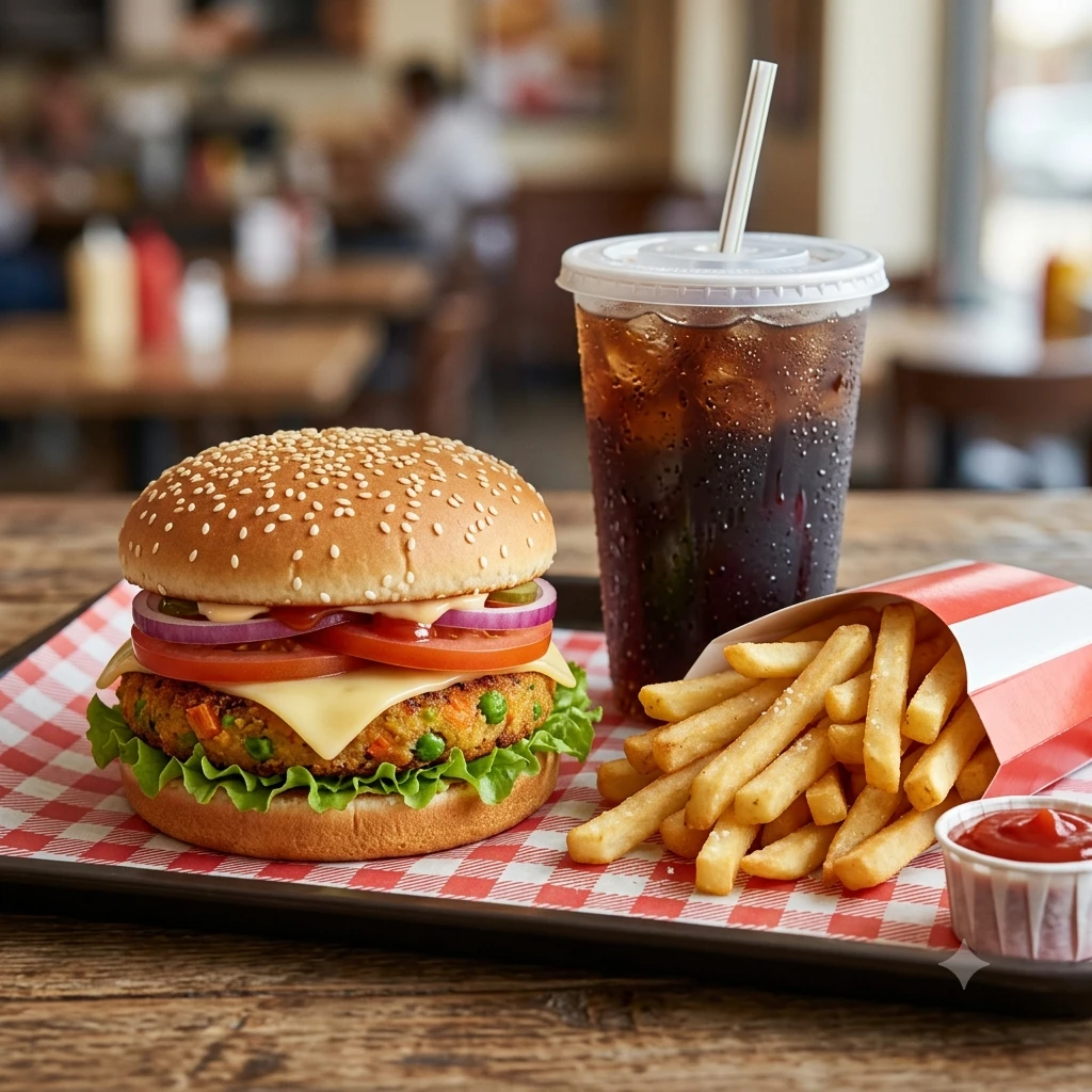 Veg burger+ French fries + cold drink(combo)