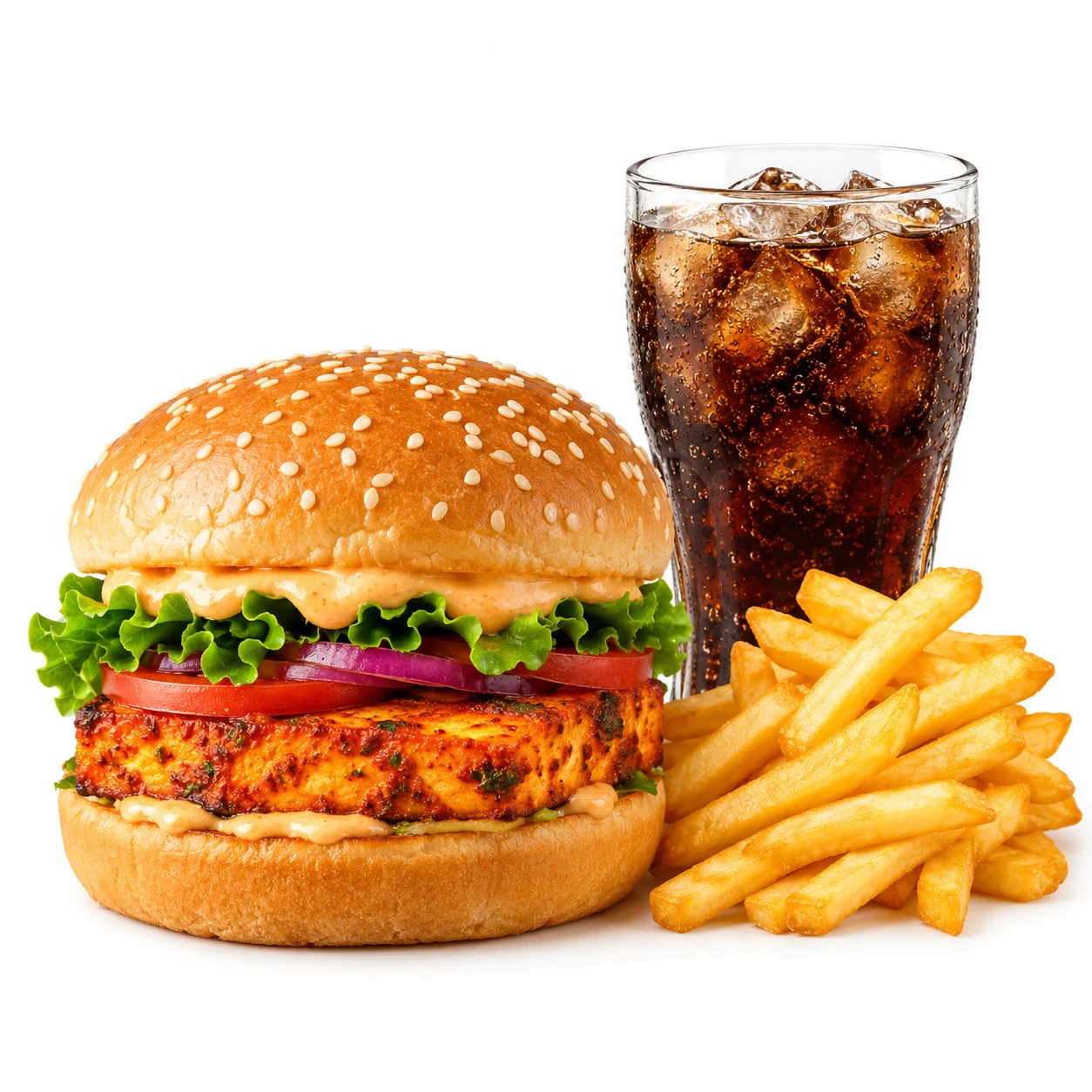 Tandoori paneer Burger with coke +fries