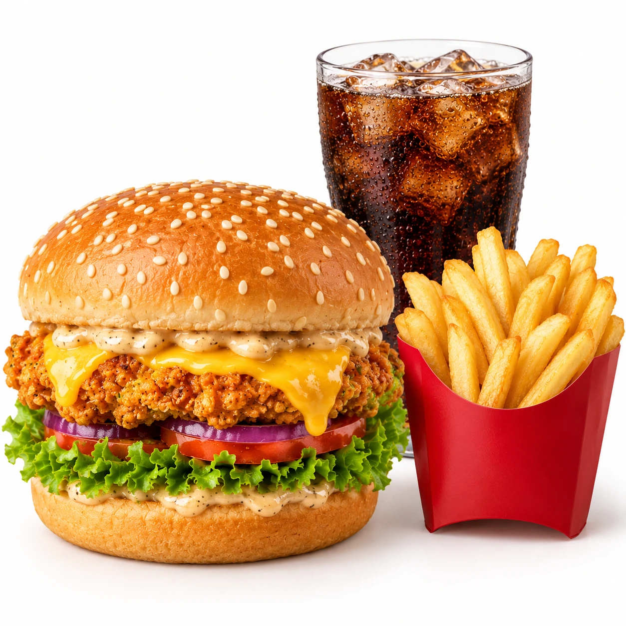 cheese chicken burger with coke+fries