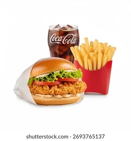 peri peri chicken burger with coke +fries