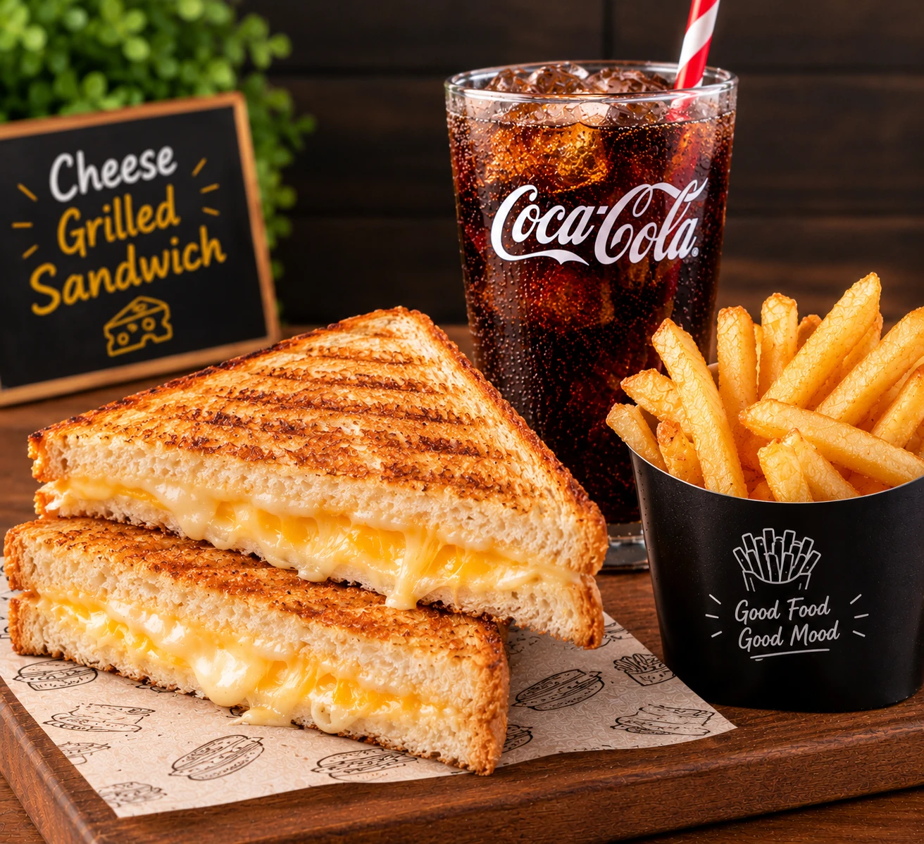 only cheese grilled sandwich with Coke+fries