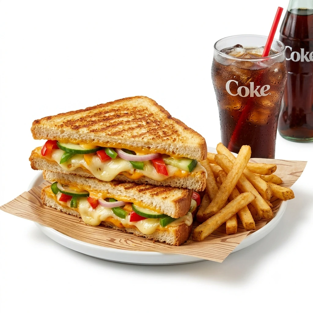 veg cheese grilled sandwich with coke +fries