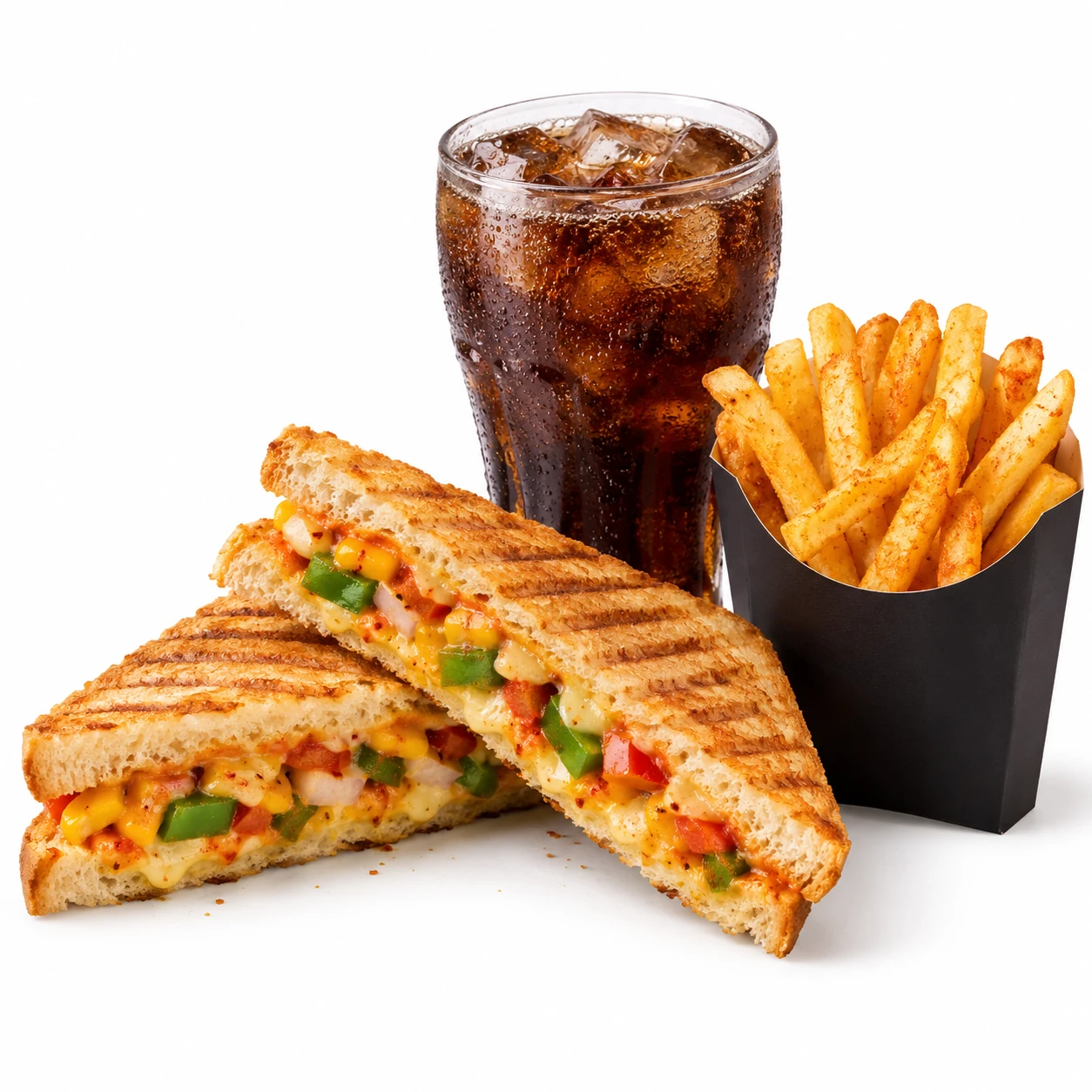 veg peri peri grilled sandwich with coke +fries