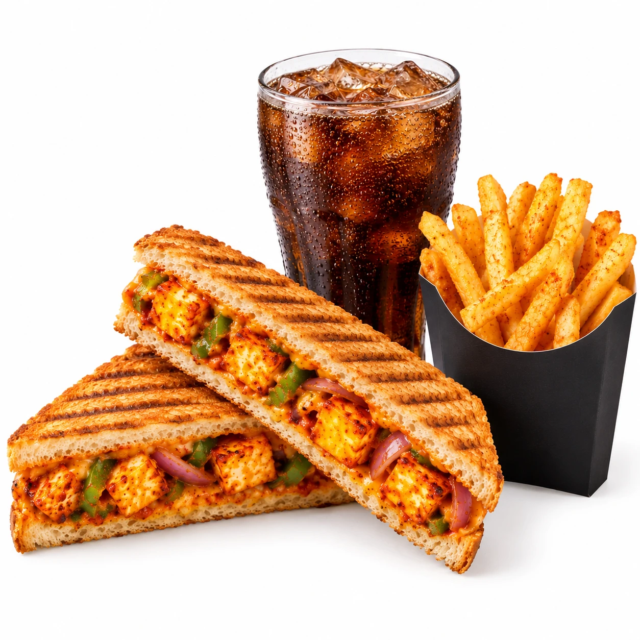 paneer tikka sandwich with coke +fries